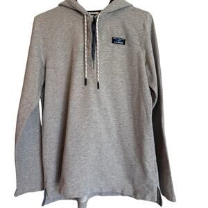 LL Bean 1/4 Button Hoodie Pullover Gray Navy Cotton Sz M Hooded Top